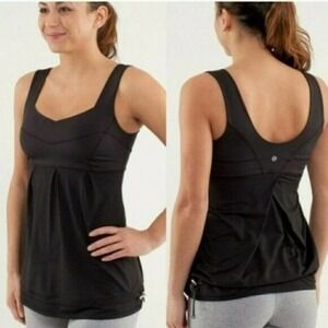 Lululemon Run Tame Me Tank Top Black Cinch Waist Athletic Workout Top Size 4